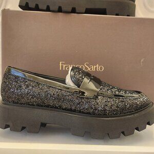 Franco Sarto Black Glitter Loafers
